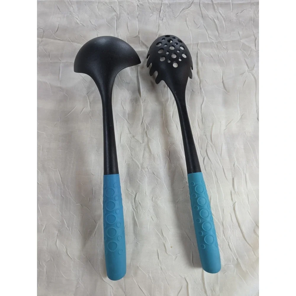 Cuisinart 2 Piece Kitchen Utensil Set Soup Ladle Spaghetti Server‎ Blue Handle